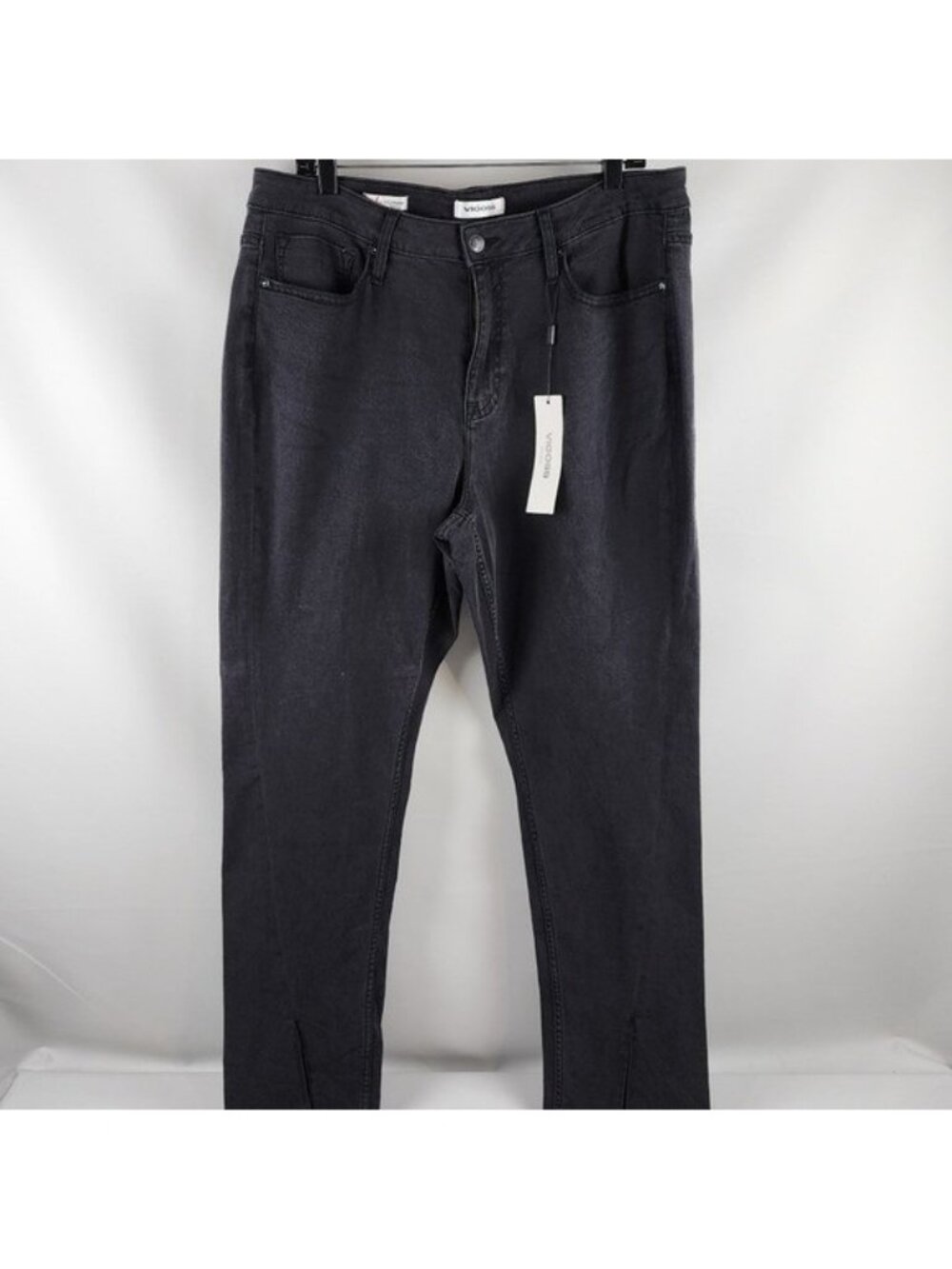 VIGOSS Jeans Womens Ace Straight Black Denim Stretch Ankle Split Size 16 NWT